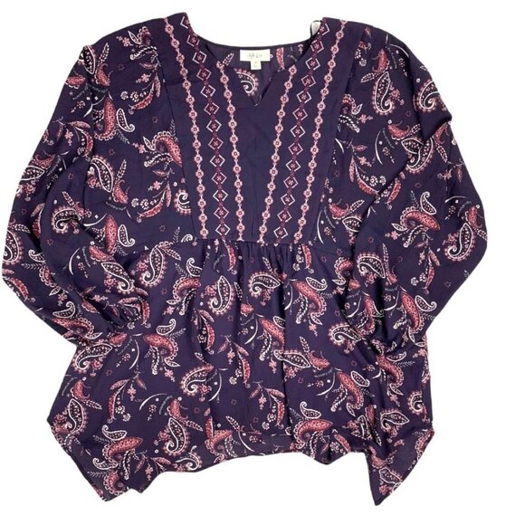 Style & Co Women's Grape Paisley Print Long Sleeve Split Neckline Blouse Size 2X - Picture 4 of 9